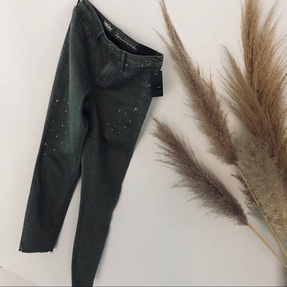 NEW MOSSIMO Olive Green Raw Hem Distressed High Rise Skinny Jean Jegging 27 4 - Picture 5 of 8